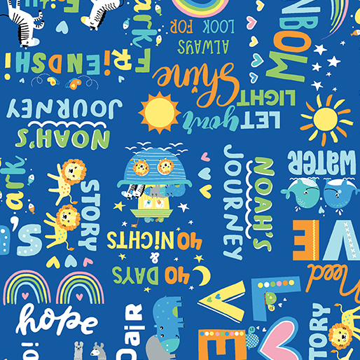 Noah's Journey Two By Two Animals Royal Blue | Kanvas Studios | Benartex Fabrics | 12930-55 | Sold in 1/2 Yds