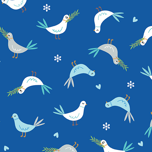 Noah's Journey Doves of Peace Royal Blue | Kanvas Studios | Benartex Fabrics | 12931-55 | Sold in 1/2 Yds