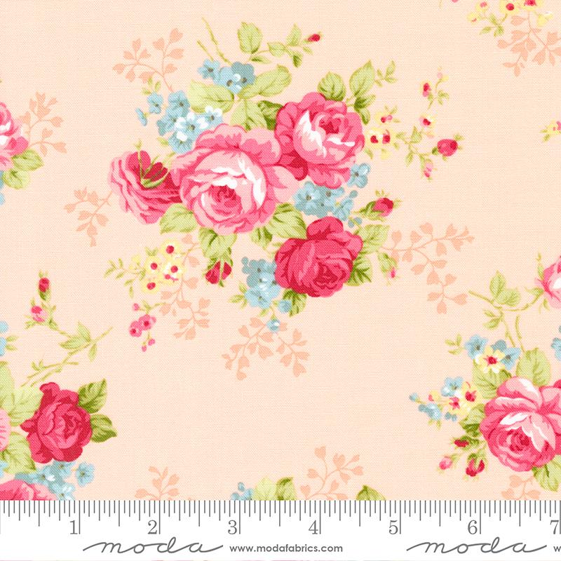 Ellie Main Floral Coral | Brenda Riddle of Acorn Quilts | Moda Fabrics | 18760 16 | Sold in 1/2 Yd