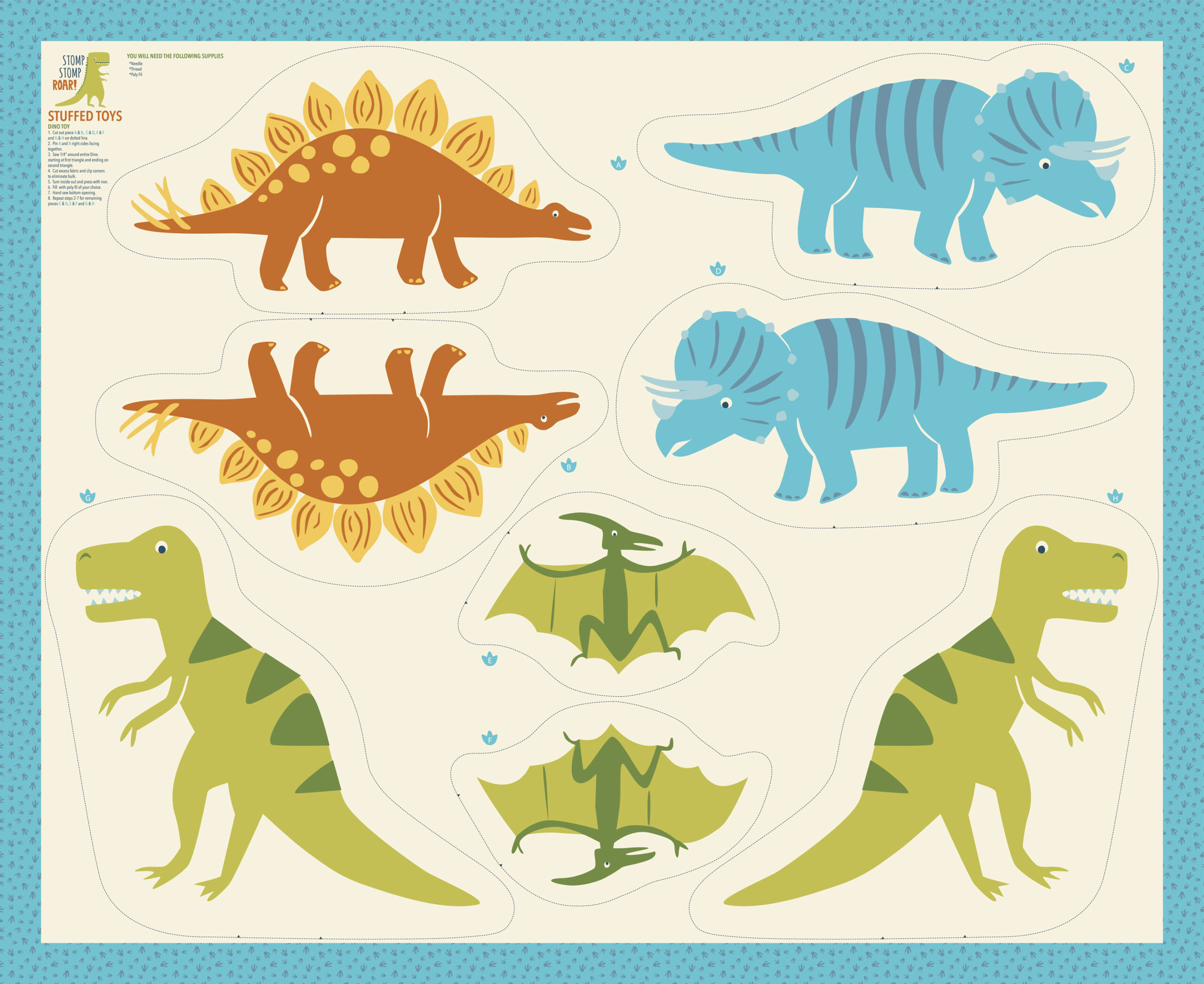 Stomp Stomp Roar Stuffed Dino Panel 36x44 Multi | Stacy Iest Hsu | Moda Fabrics | 20827 11 | Sold as a Panel