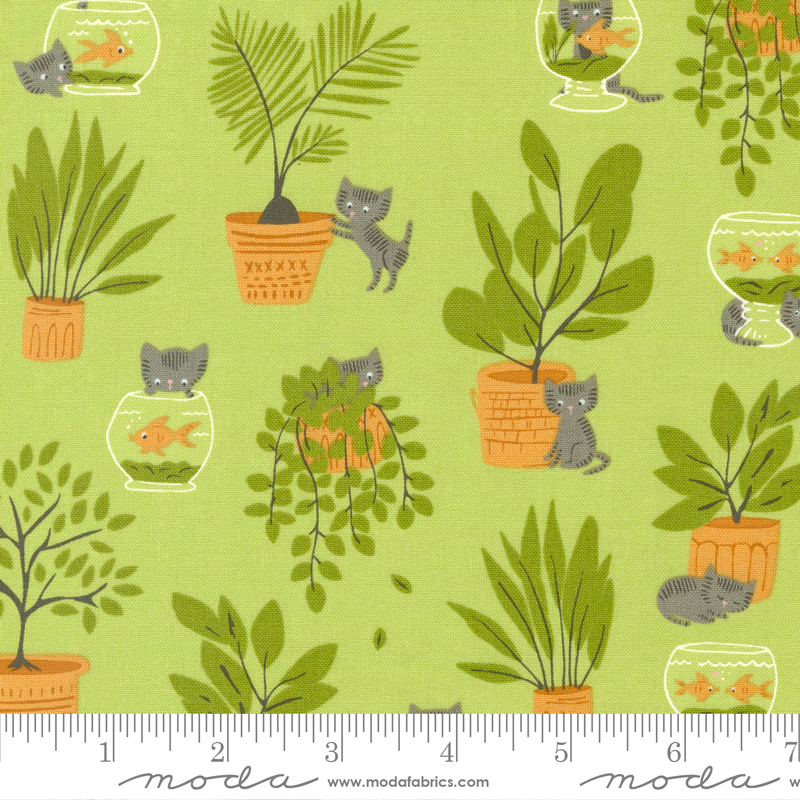 Here Kitty Kitty Mischievous Kitty Pistachio | Stacy Iest Hsu | Moda Fabrics | 20831 13 | Sold in 1/2 Yd