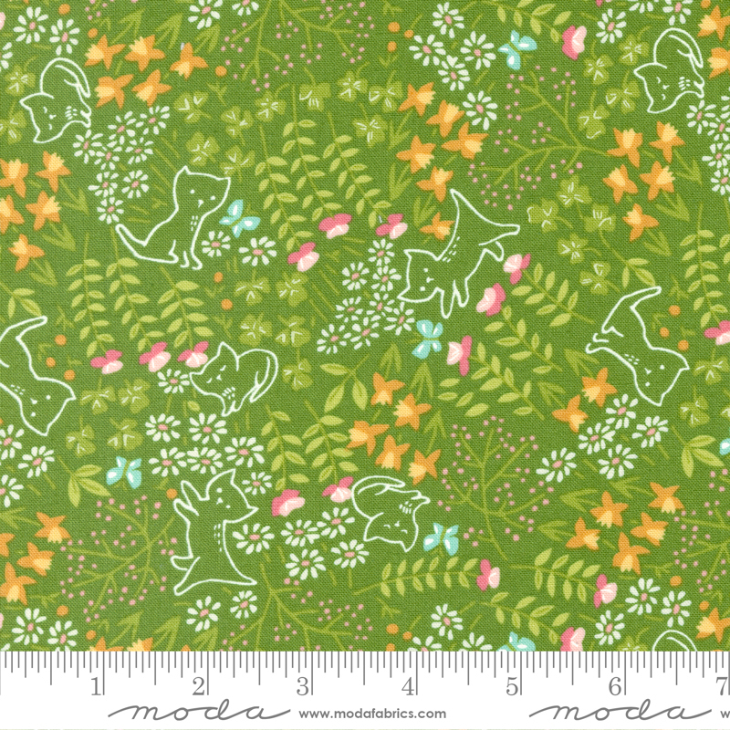 Here Kitty Kitty Garden Kitty Grass | Stacy Iest Hsu | Moda Fabrics | 20833 15 | Sold in 1/2 Yd