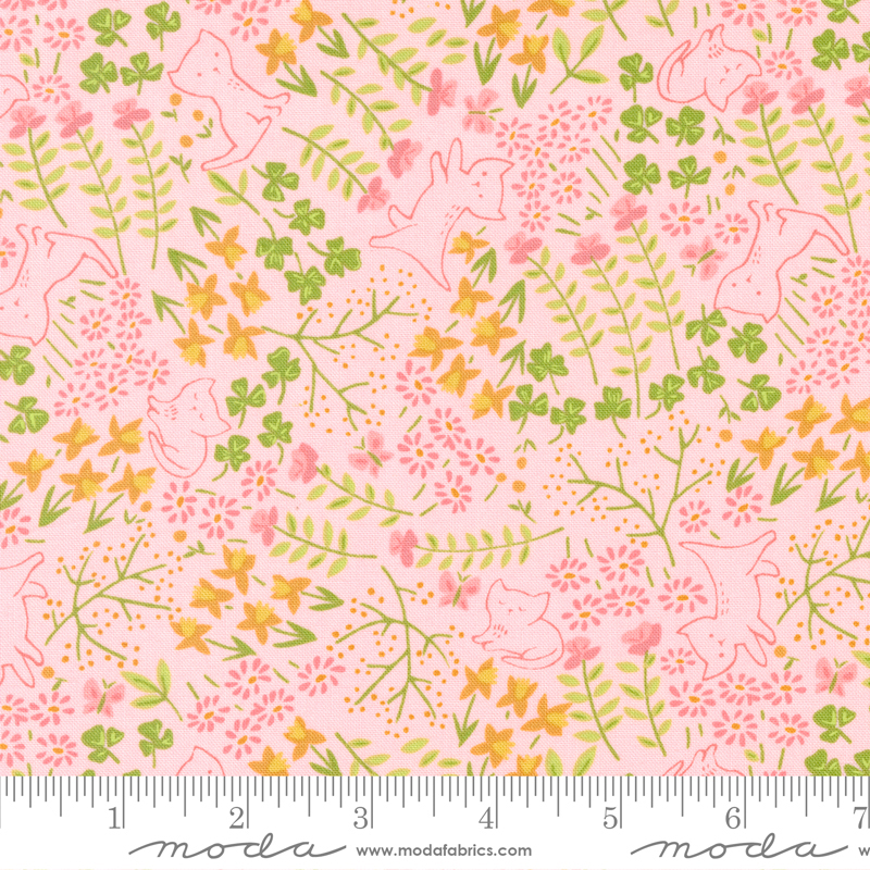 Here Kitty Kitty Garden Kitty Pink | Stacy Iest Hsu | Moda Fabrics | 20833 16 | Sold in 1/2 Yd