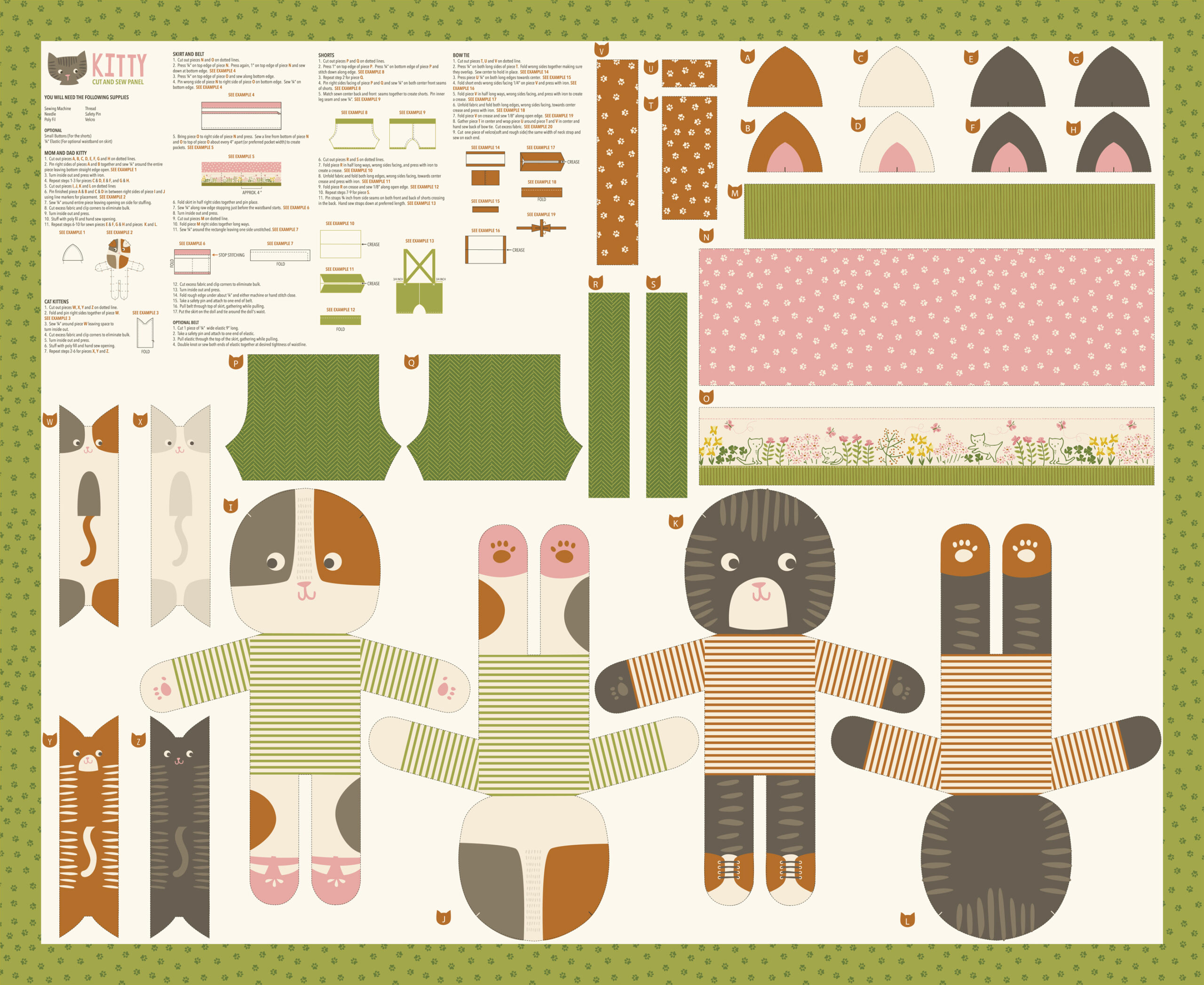 Here Kitty Kitty Cut and Sew Panel 44x36 Multi | Stacy Iest Hsu | Moda Fabrics | 20836 11 | Sold in a Panel