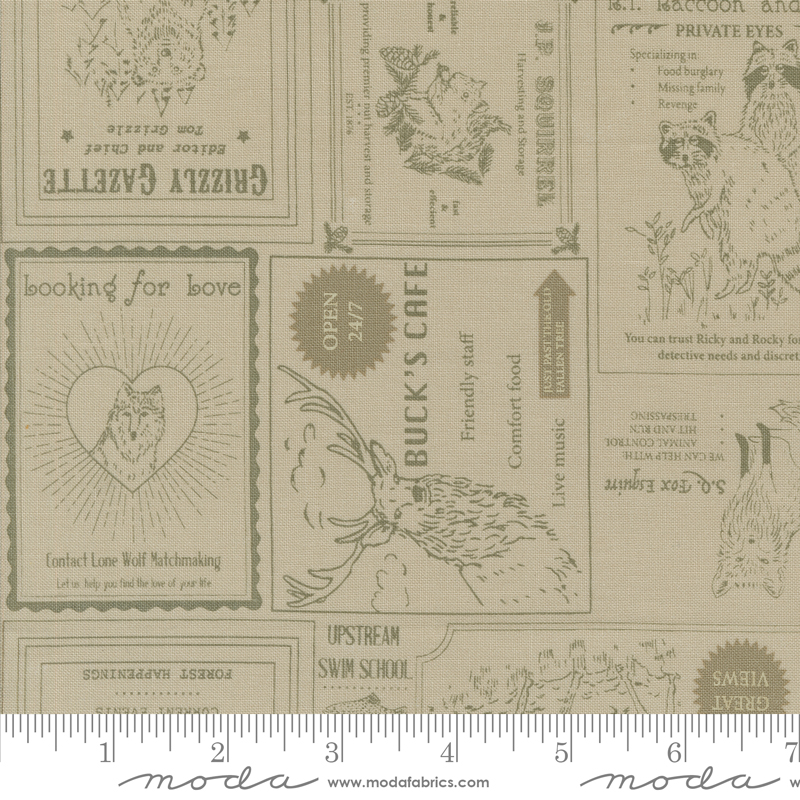 The Great Outdoors Vintage Forest Advertising Sand | Stacy Iest Hsu | Moda Fabrics | 20881 12 | Sold in 1/2 Yd