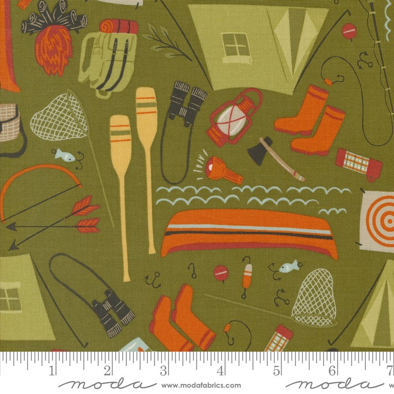 The Great Outdoors Camping Gear Forest | Stacy Iest Hsu | Moda Fabrics | 20882 13 | Sold in 1/2 Yd