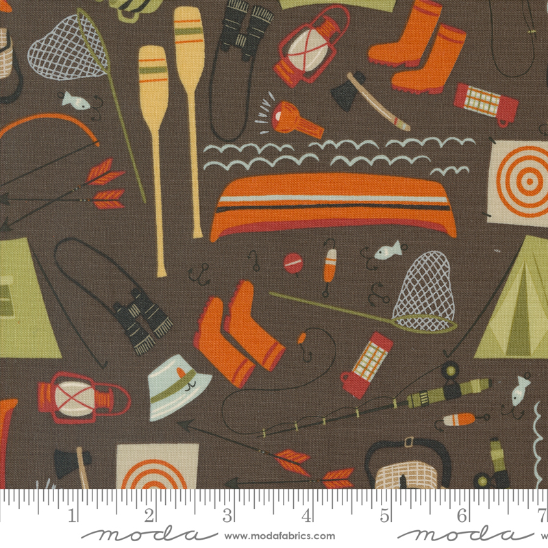 The Great Outdoors Camping Gear Bark | Stacy Iest Hsu | Moda Fabrics | 20882 21 | Sold in 1/2 Yd