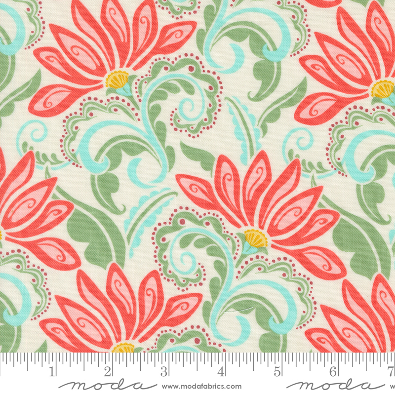 Tango Valencia Cream Tangerine | Kate Spain | Moda Fabrics | 27331 11 | Sold in 1/2 Yd