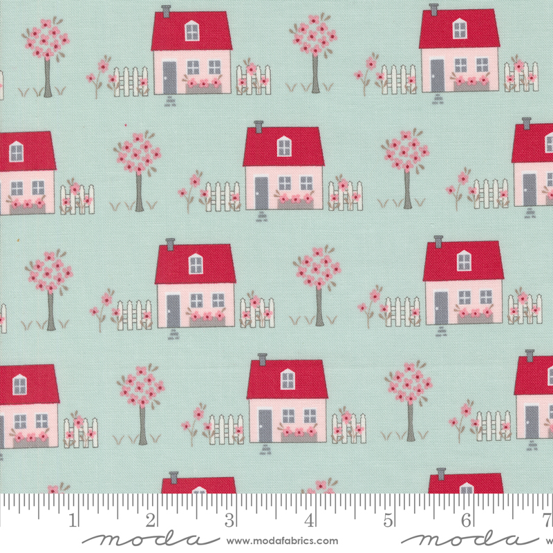 My Summer House Novelty Houses Aqua | Bunny Hill Designs | Moda Fabrics | 3040 14 | Sold in 1/2 Yds