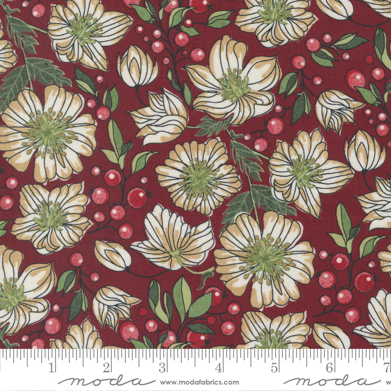 Jolly Good Christmas Rose Cranberry | BasicGrey | Moda Fabrics | 30720 18 | Sold in 1/2 Yd