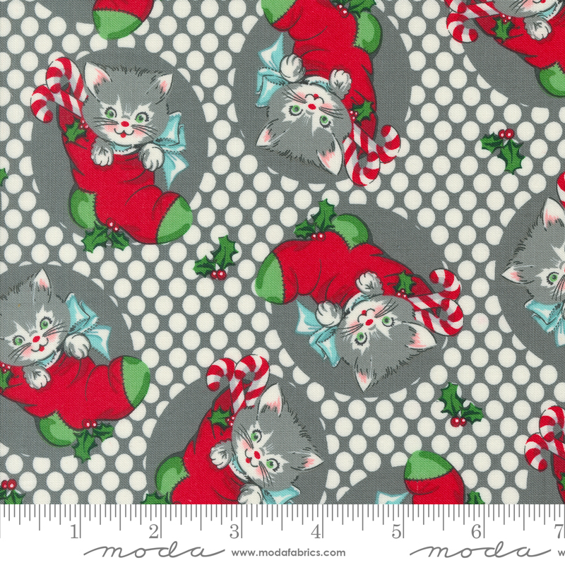Kitty Christmas Kitty Coal | Urban Chiks | Moda Fabrics | 31200 19 | Sold in 1/2 Yd