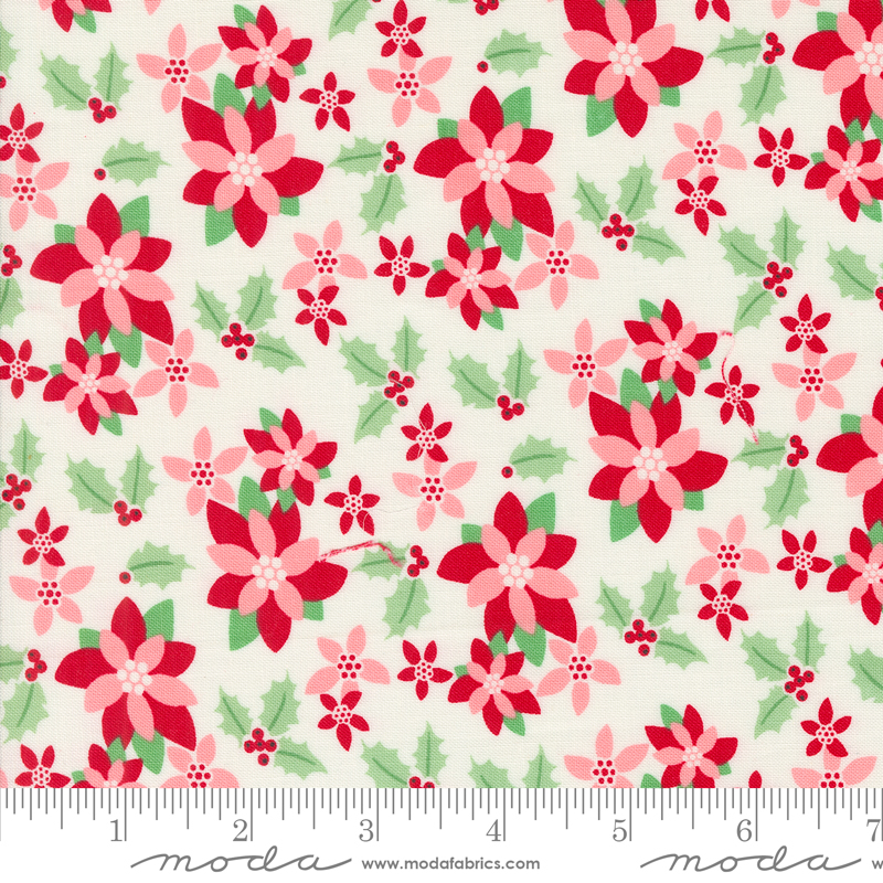 Kitty Christmas Poinsettia Snow | Urban Chiks | Moda Fabrics | 31201 11 | Sold in 1/2 Yd