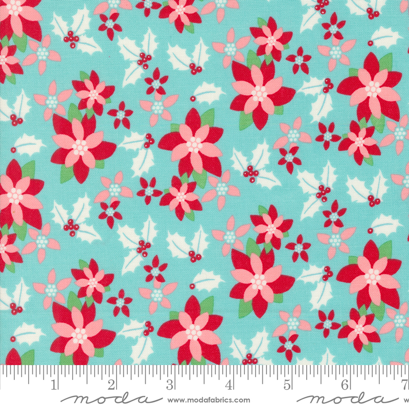 Kitty Christmas Poinsettia Icicle | Urban Chiks | Moda Fabrics | 31201 16 | Sold in 1/2 Yd