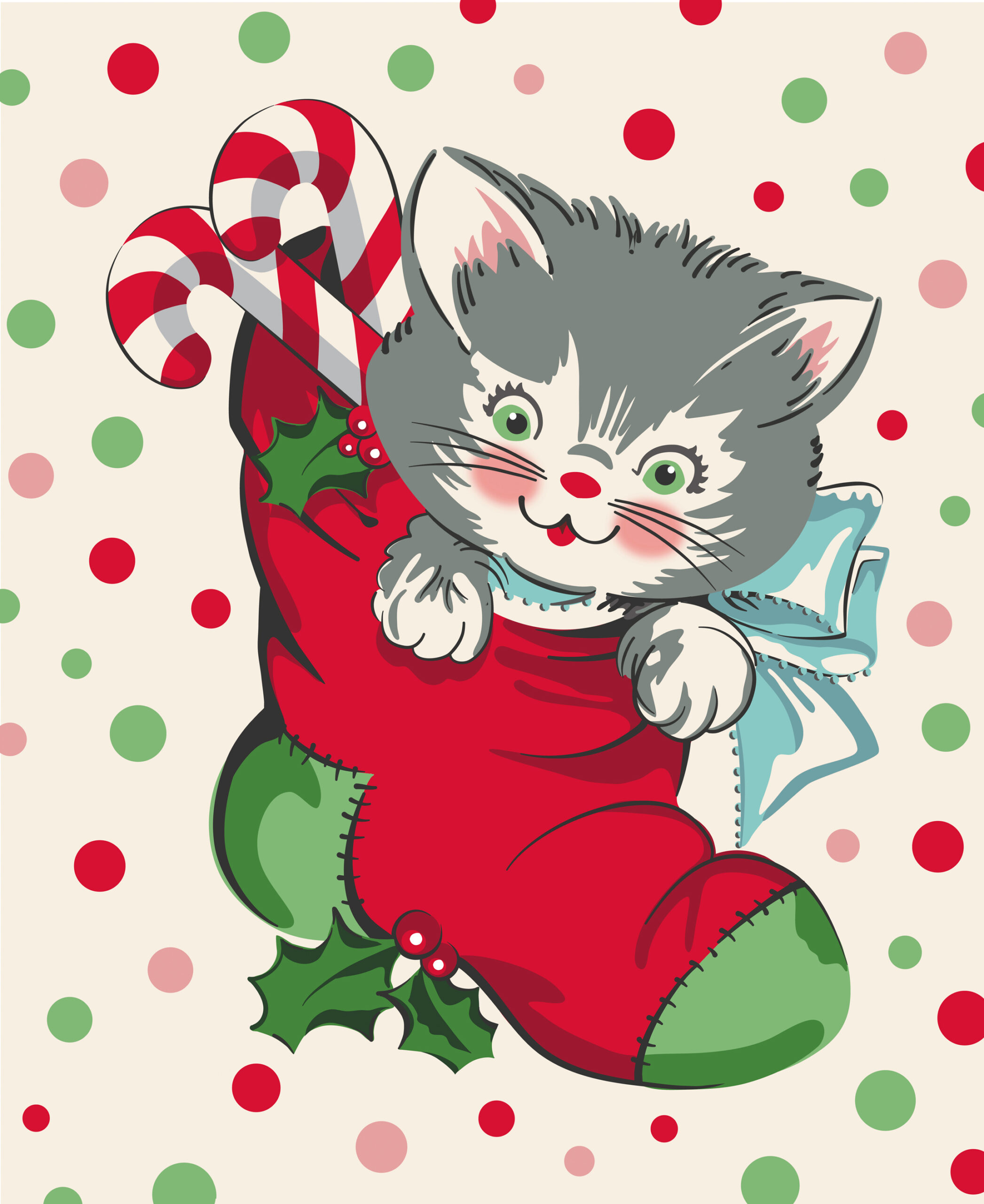 Kitty Christmas 36" x 44" Panel Snow | Urban Chiks | Moda Fabrics | 31207 11 | Sold as a Panel