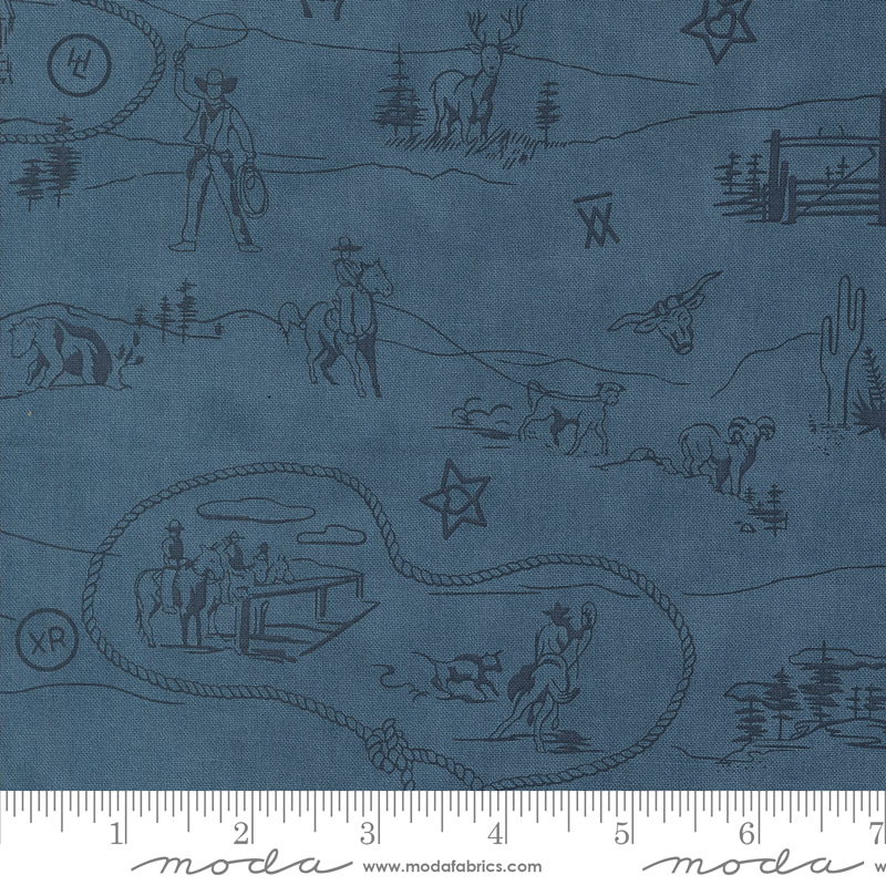 Saddle Ranch Westward Landscape Blue Jeans | Moda Fabrics | 33795 18 | Sold in 1/2 Yd