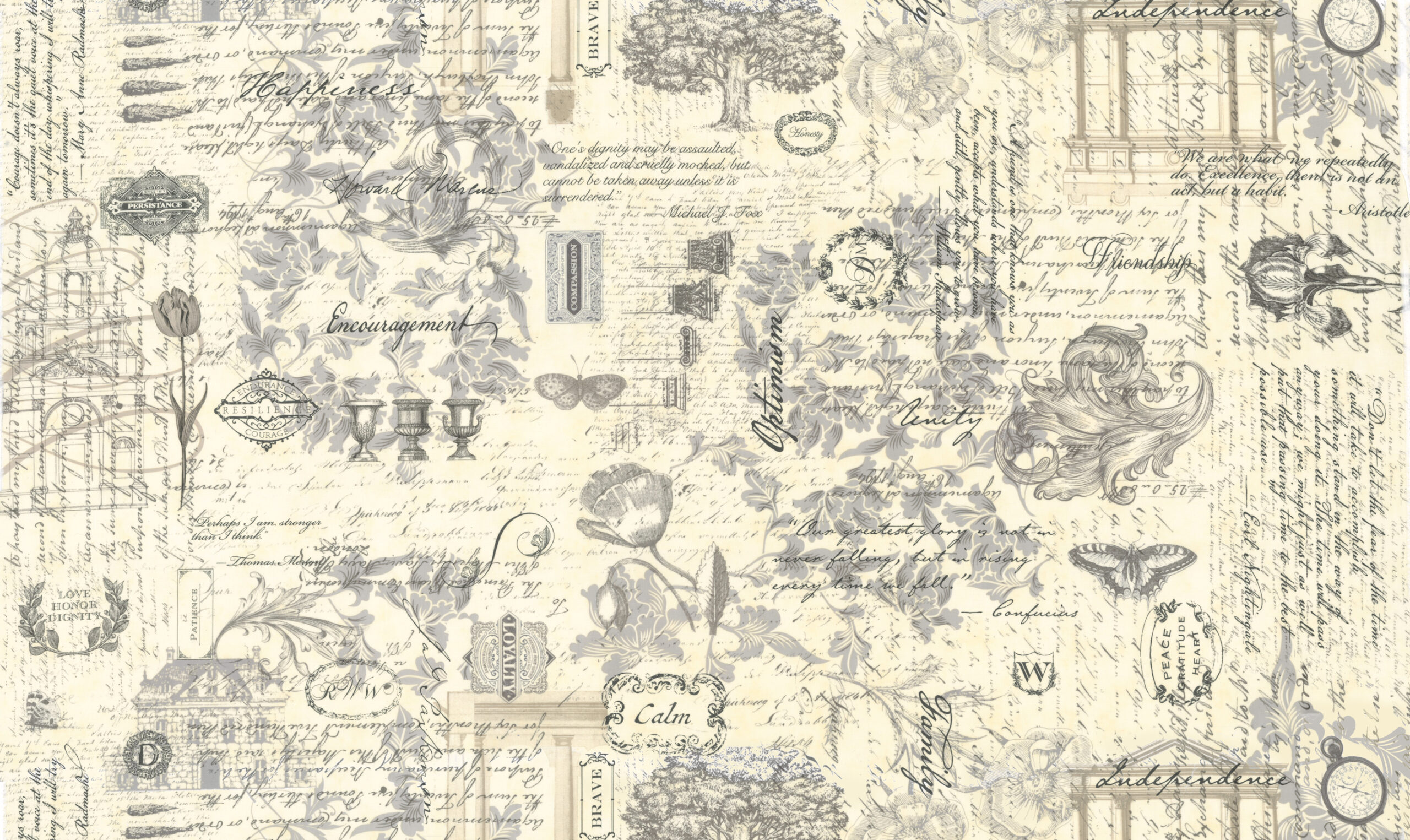 Collections for a Cause Etchings Collage Parchment Charcoal | Howard Marcus & 3 Sisters | Moda Fabrics | 44339 11 | Sold in 1/2 Yd