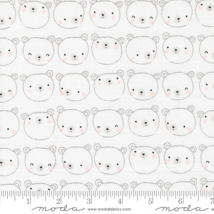 D is for Dream Bear Face White | Paper and Cloth | Moda Fabrics | 25122 11 | Sold in 1/2 Yds