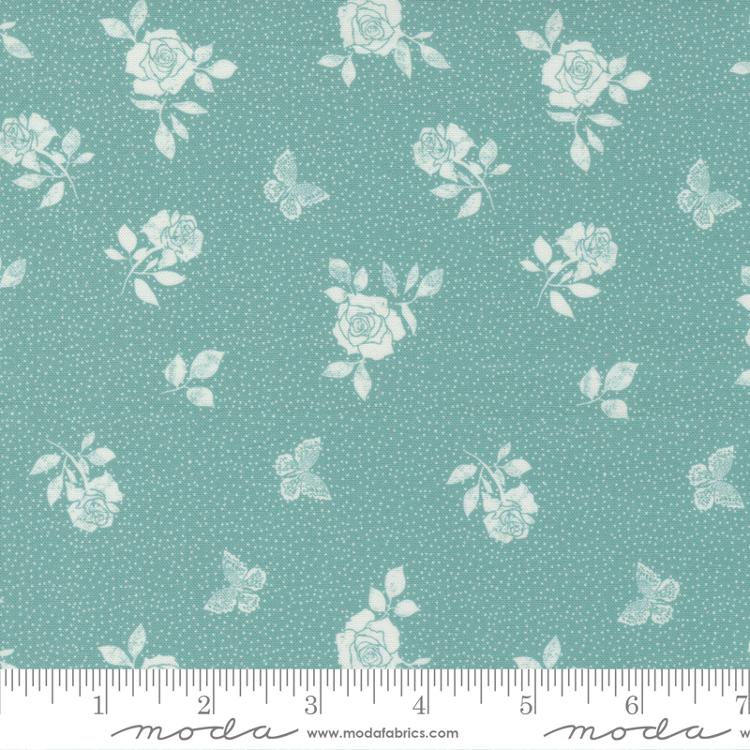 Garden Society Teal | Crystal Manning | Moda Fabrics | 11896 19 | Sold in 1/2 Yds