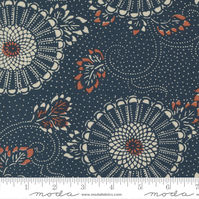 Indigo Blooming Kiku Florals Midnight | Debbie Maddy | Moda Fabrics | 48090 16 | Sold in 1/2 Yd