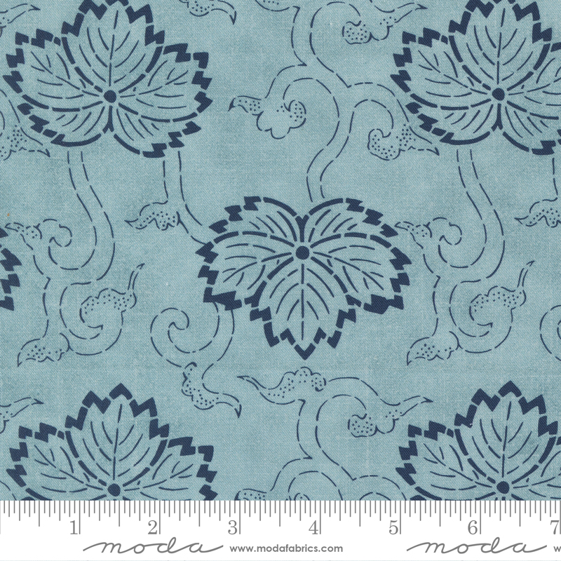 Indigo Blooming Hasu Leaves Water | Debbie Maddy | Moda Fabrics | 48091 12 | Sold in 1/2 Yd