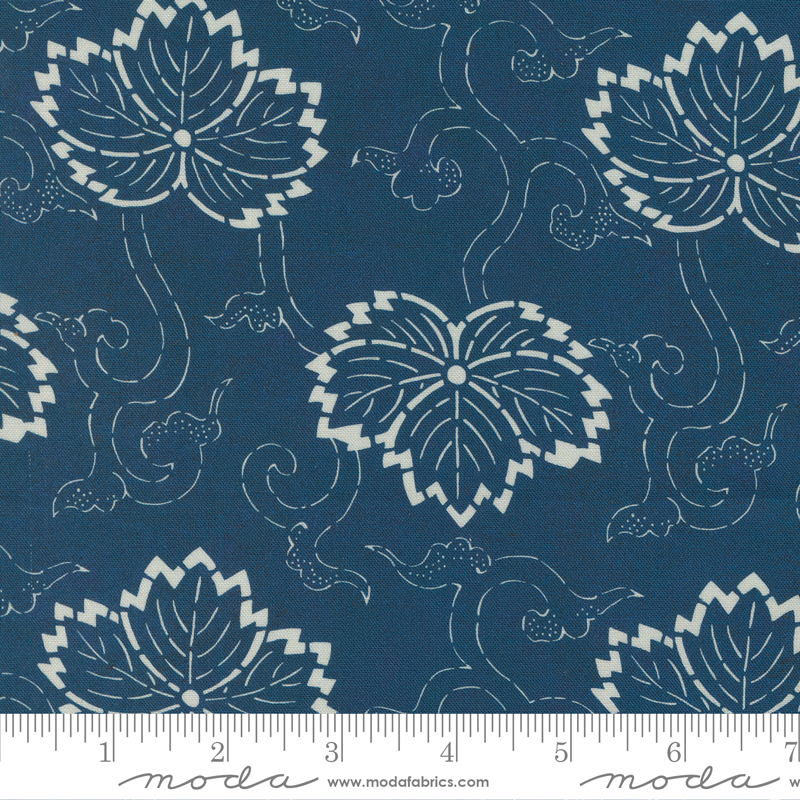Indigo Blooming Hasu Leaves Navy | Debbie Maddy | Moda Fabrics | 48091 13 | Sold in 1/2 Yd