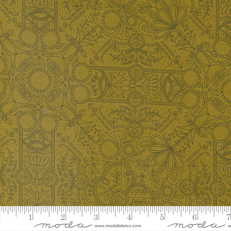 Quaint Cottage Lace Damask Lichen | Gingiber | Moda Fabrics | 48373 14 | Sold in 1/2 Yd