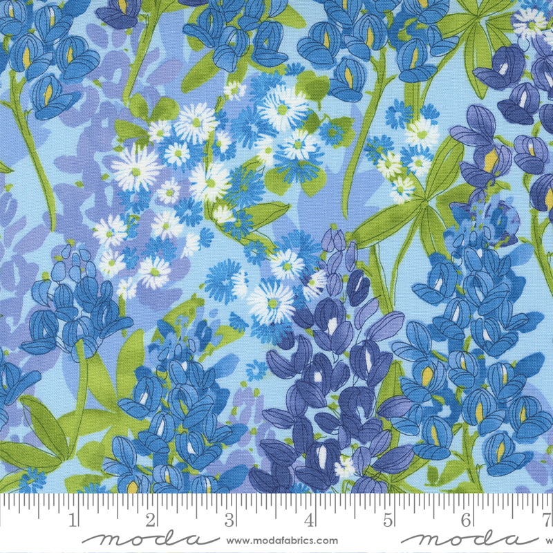 Wild Blossoms Blue Bonnets Mist | Robin Pickens | Moda Fabrics | 48732 23 | Sold in 1/2 Yd