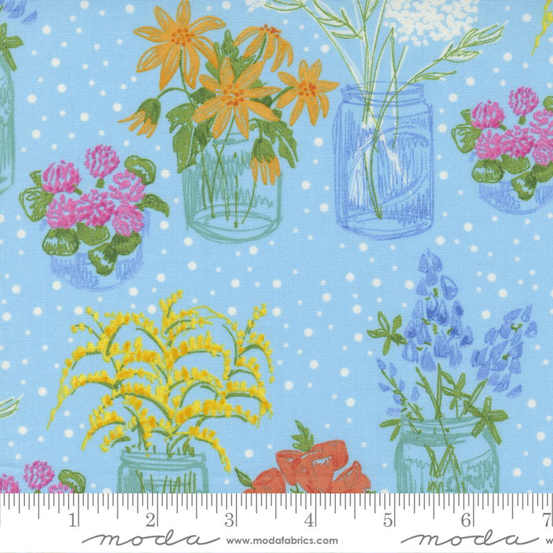 Wild Blossoms Canning Jars Mist | Robin Pickens | Moda Fabrics | 48734 23 | Sold in 1/2 Yd