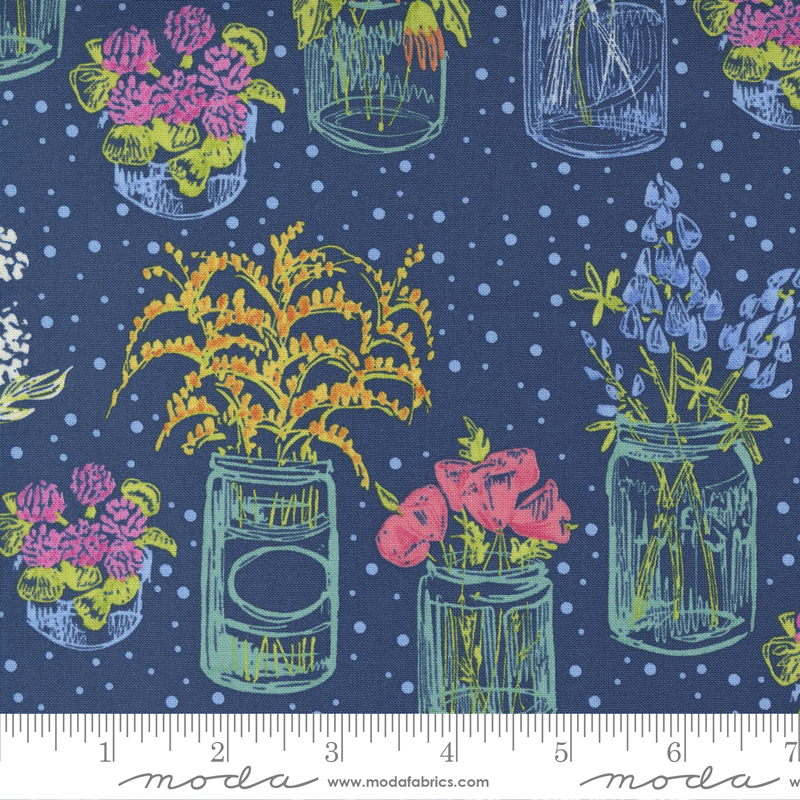 Wild Blossoms Canning Jars Navy | Robin Pickens | Moda Fabrics | 48734 25 | Sold in 1/2 Yd