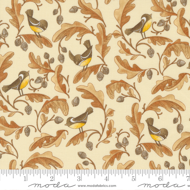 Forest Frolic Chickadees and Acorns Cream | Robin Pickens | Moda Fabrics | 48742 12 | Sold in 1/2 Yd