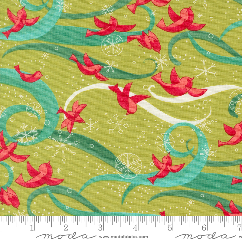 Winterly Birds Chartreuse | Robin Pickens | Moda Fabrics | 48761 12 | Sold in 1/2 Yd