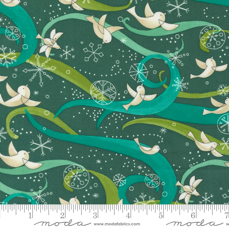 Winterly Birds Spruce | Robin Pickens | Moda Fabrics | 48761 18 | Sold in 1/2 Yd