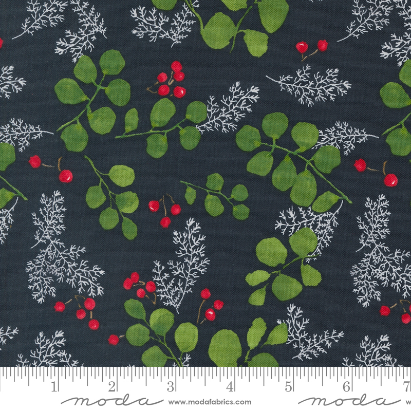 Winterly Greenery and Berries Soft Black | Robin Pickens | Moda Fabrics | 48764 19 | Sold in 1/2 Yd