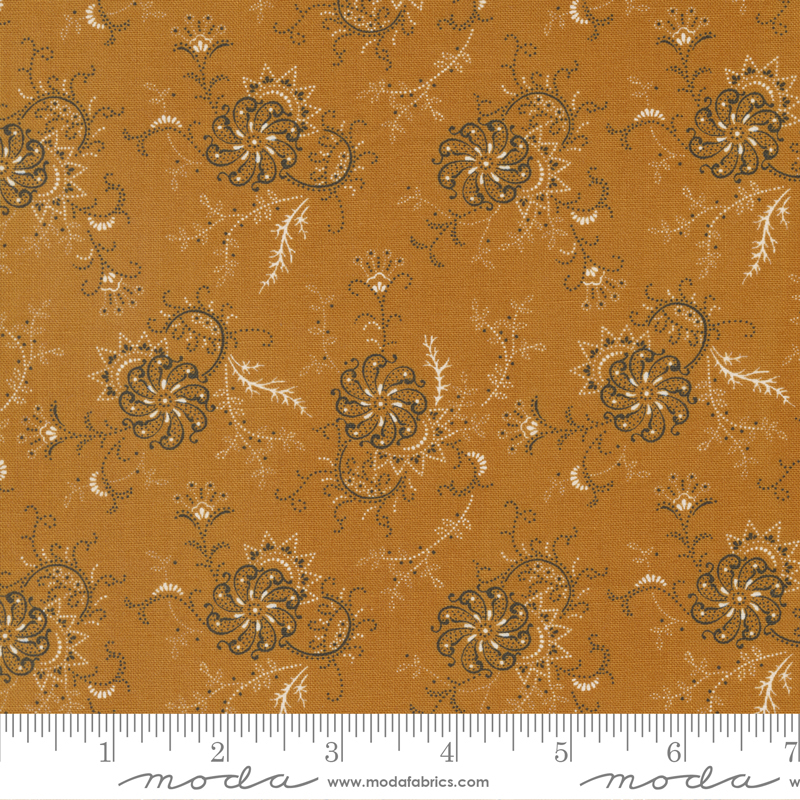 Rustic Gatherings Swirling Flowers Amber | Primitive Gatherings | Moda Fabrics | 49200 13 | Sold in 1/2 Yd