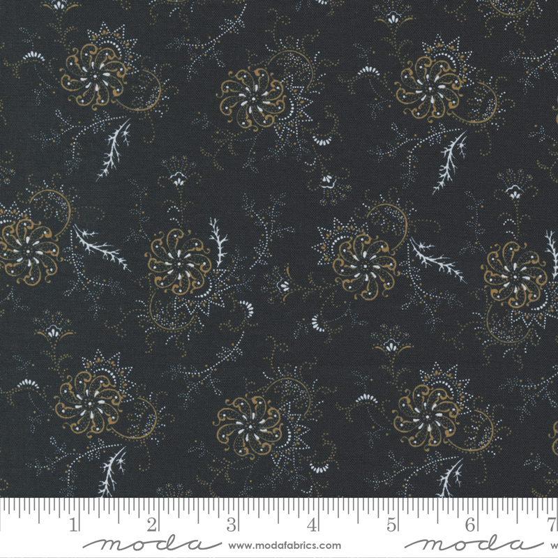 Rustic Gatherings Swirling Flowers Black Dirt | Primitive Gatherings | Moda Fabrics | 49200 14 | Sold in 1/2 Yd