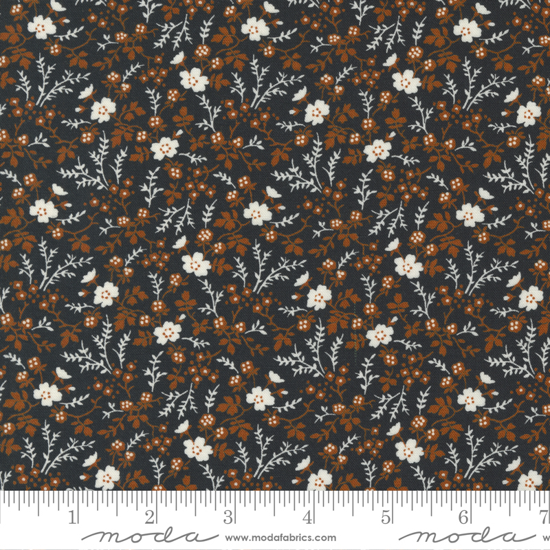 Rustic Gatherings Petite Floral Black Dirt | Primitive Gatherings | Moda Fabrics | 49201 14 | Sold in 1/2 Yd