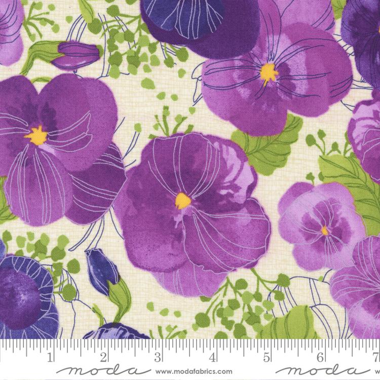 Pansys Posies Cream | Robin Pickens | Moda Fabrics | 48720 11 | Sold in 1/2 Yds
