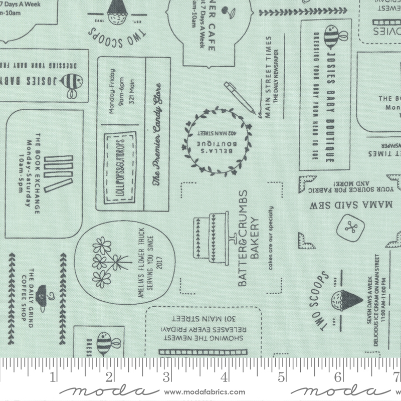 Main Street The Shops Sky | Sweetwater | Moda Fabrics | 55640 22 | Sold in 1/2 Yd