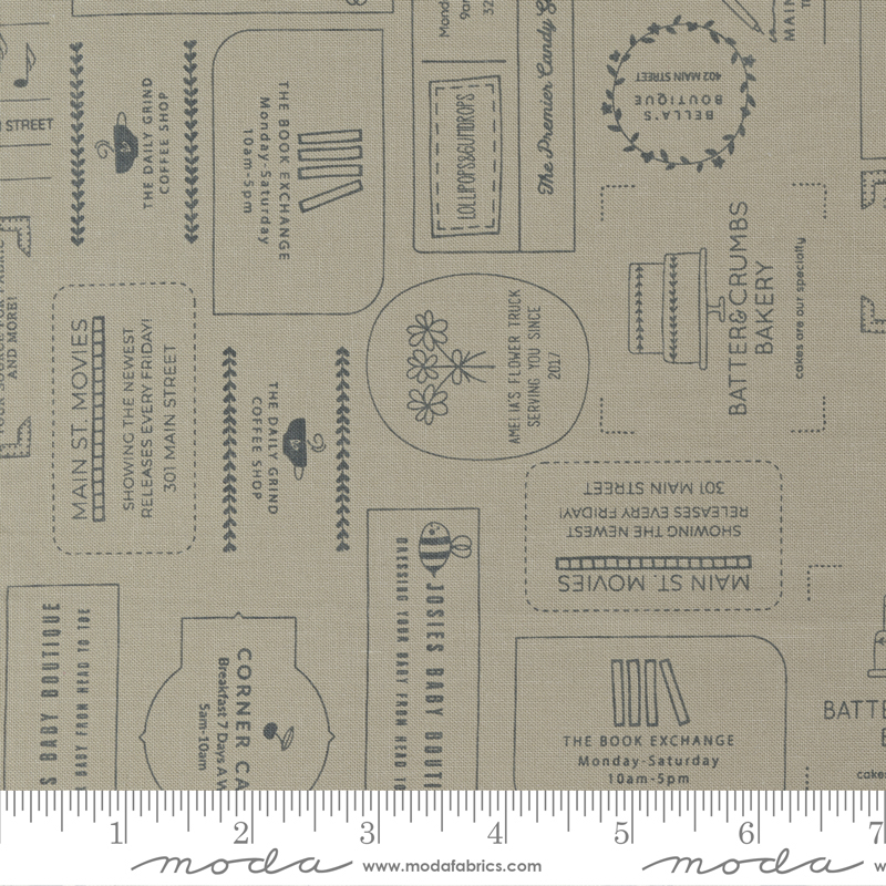 Main Street The Shops Taupe | Sweetwater | Moda Fabrics | 55640 24 | Sold in 1/2 Yd