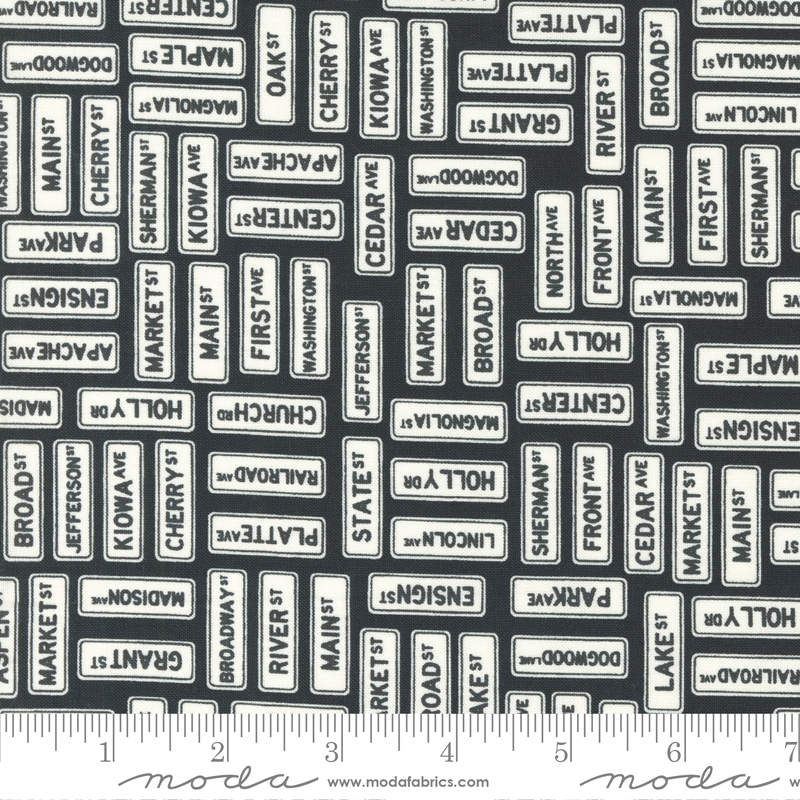 Main Street Street Signs Black | Sweetwater | Moda Fabrics | 55643 25 | Sold in 1/2 Yd