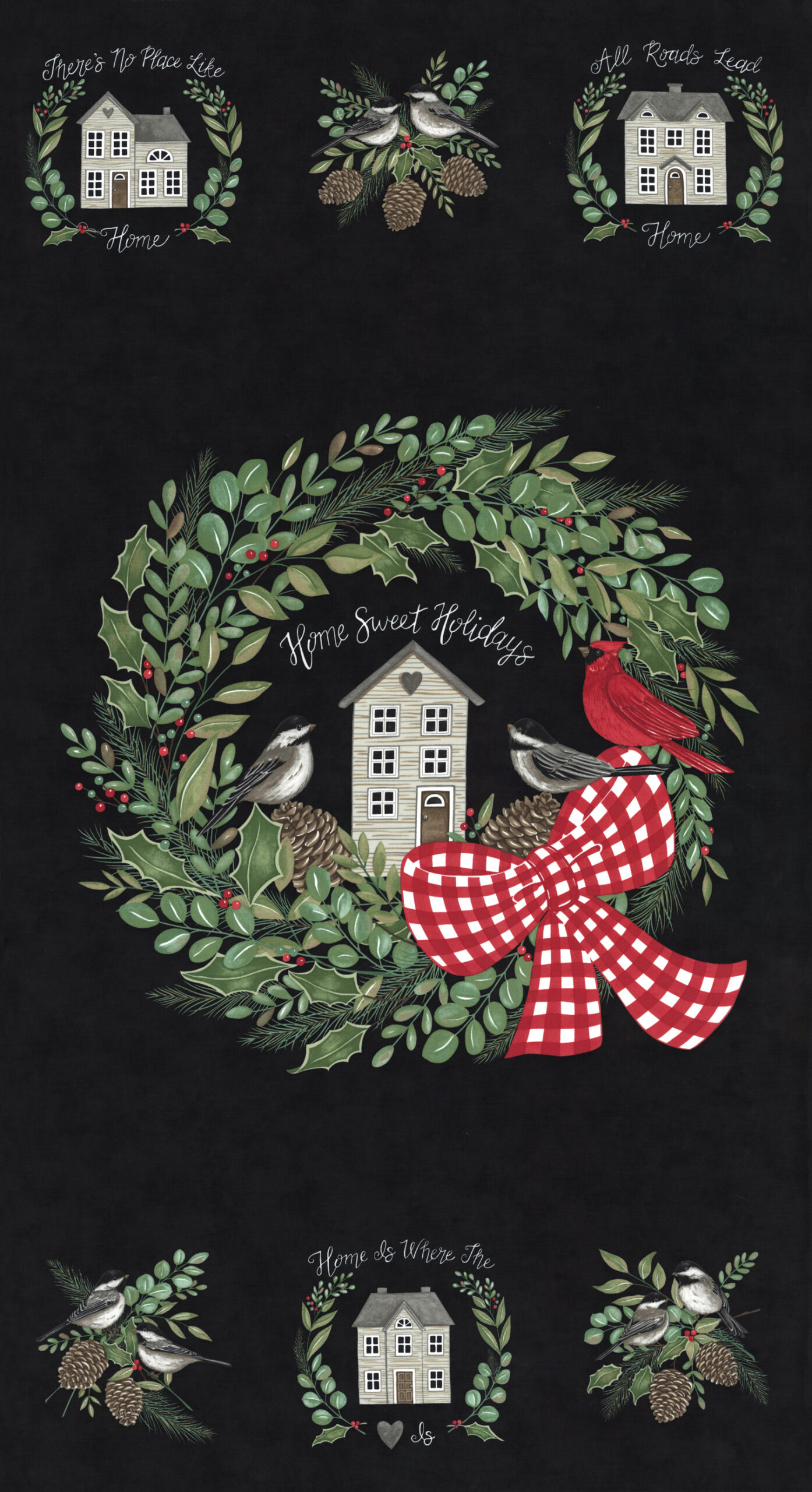 Holidays At Home 24x44 Panel Charcoal Black | Deb Strain | Moda Fabrics | 56079 13 | Sold in a Panel