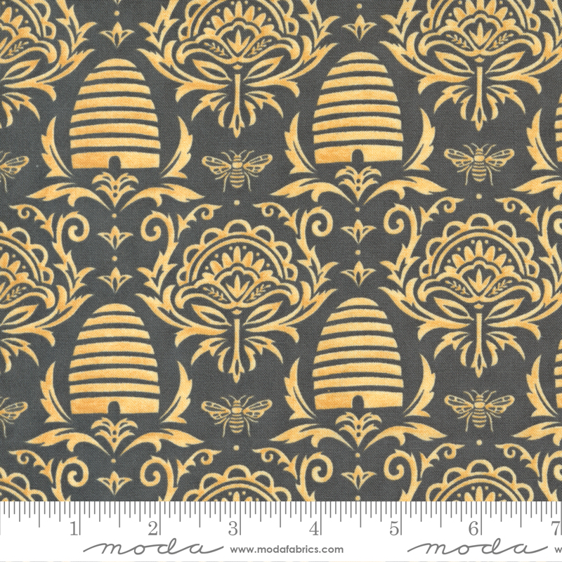 Honey Lavender Beeskep Damask Charcoal | Deb Strain | Moda Fabrics | 56082 17 | Sold in 1/2 Yd