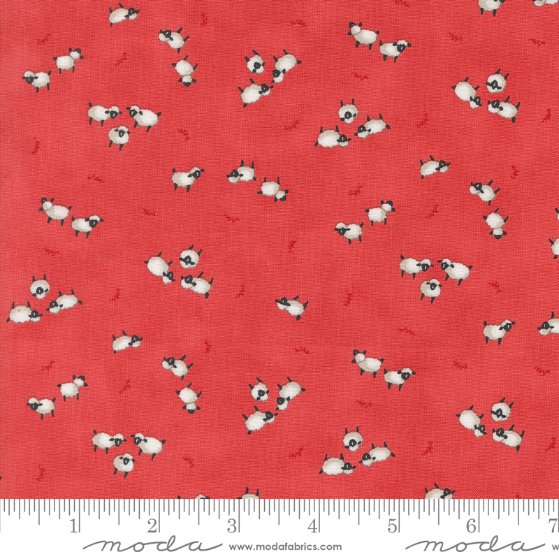 Willows Farm Sheeps in the Pasture Barn Red | Deb Strain | Moda Fabrics | 56105 21 | Sold in 1/2 Yd