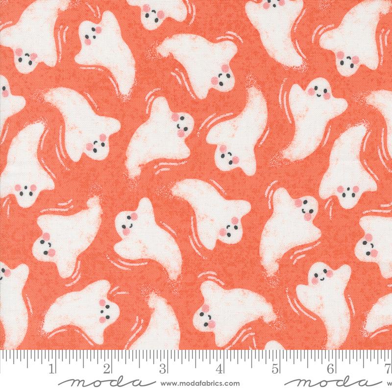 Hey Boo Friendly Ghosts Soft Pumpkin | Lella Boutique | Moda Fabrics | 5211 12 | Sold in 1/2 Yd