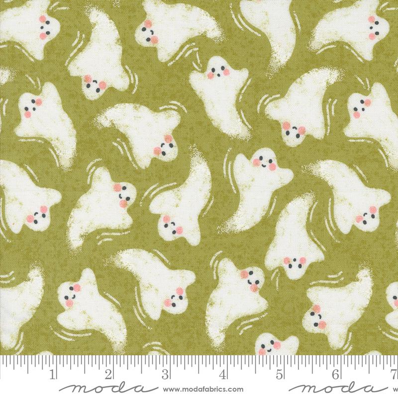 Hey Boo Friendly Ghost Witchy Green | Lella Boutique | Moda Fabrics | 5211 17 | Sold in 1/2 Yd