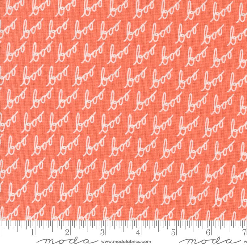 Hey Boo Boo Words Soft Pumpkin | Lella Boutique | Moda Fabrics | 5212 12 | Sold in 1/2 Yd