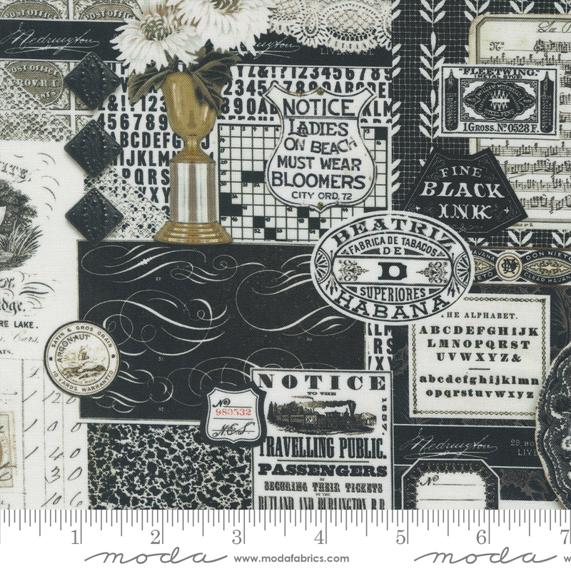 Sable Swan Black Collage Ebony Porcelain | Cathe Holden | Moda Fabrics | 7441 11 | Sold in 1/2 Yd