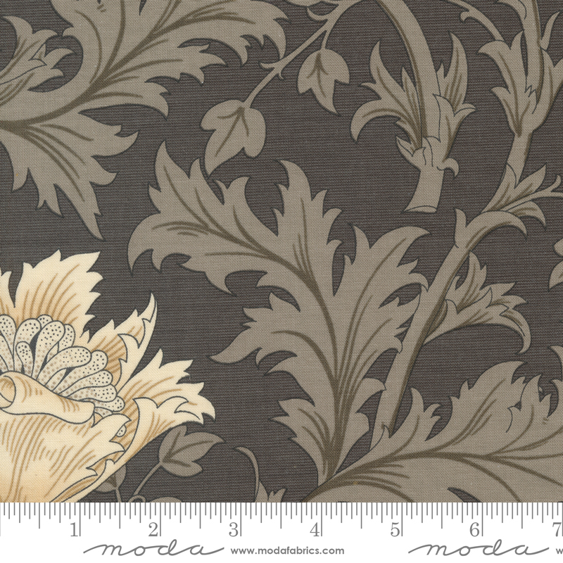 Ebony Suite Best of Morris Anemone Charcoal | Barbara Brackman | Moda Fabrics | 8380 16 | Sold in 1/2 Yd