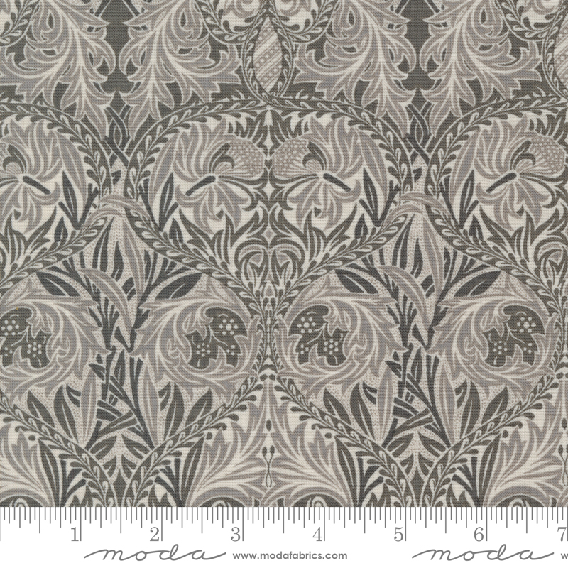 Ebony Suite Best of Morris Iris Damask Dove | Barbara Brackman | Moda Fabrics | 8384 13 | Sold in 1/2 Yd