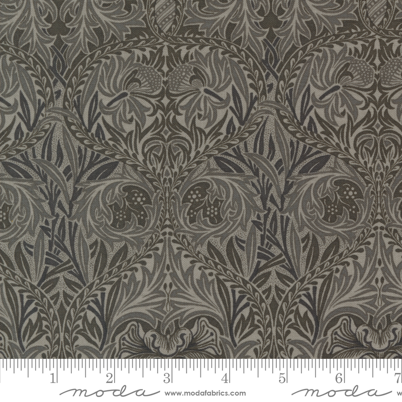 Ebony Suite Best of Morris Iris Damask Charcoal | Barbara Brackman | Moda Fabrics | 8384 14 | Sold in 1/2 Yd